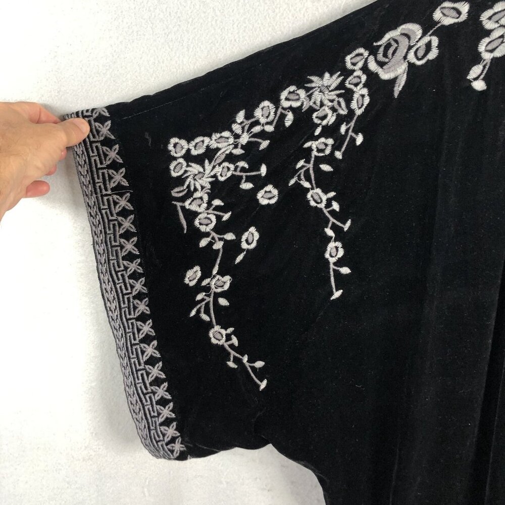 Velvet Cardigan Womens Medium Black Boho Art to Wear L&B Embroidered Statement - Picture 16 of 16
